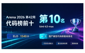 2026年Arena第42周大模型榜单新鲜出炉，国产模型kimi-k3-max跻身代码榜前十