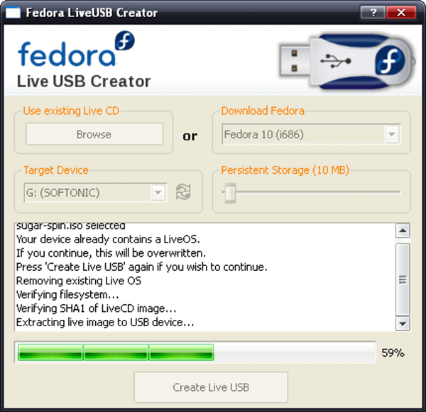 Fedora LiveUSB Creator截图