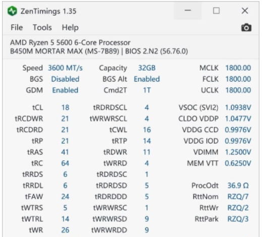 ZenTimings(内存监控程序)截图